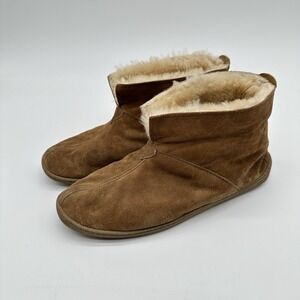 MINNETONKA Sheepskin Shearling Golden Tan Ankle Boots Slippers Mens Size 10
